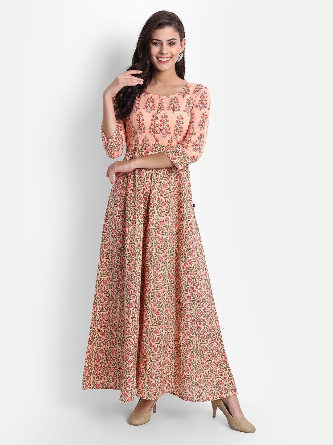 githaan peach-coloured & coral pink floral maxi dress