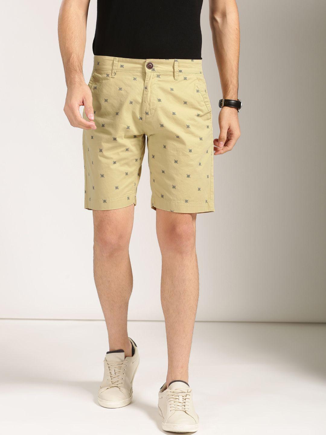 harvard men khaki printed regular fit chino shorts