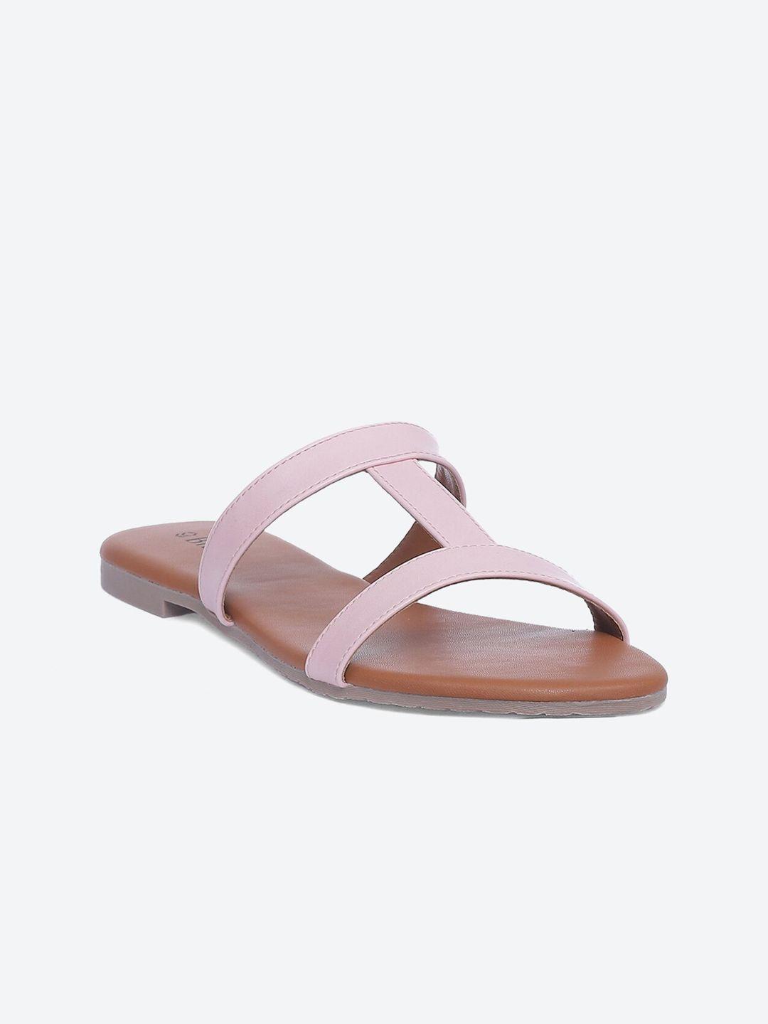 biba women pink colourblocked t-strap flats with buckles