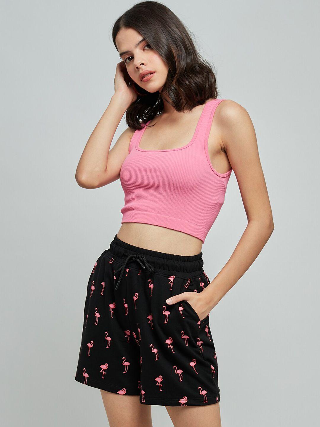 the souled store women black printed shorts