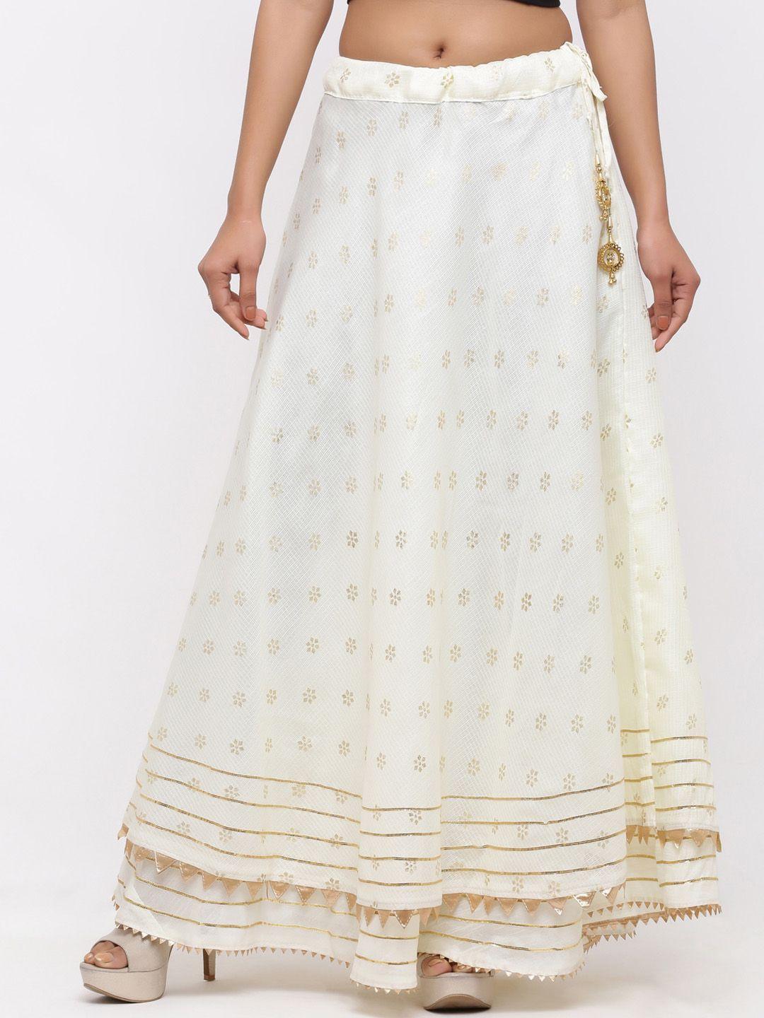 soundarya women off white printed pure cotton skirts