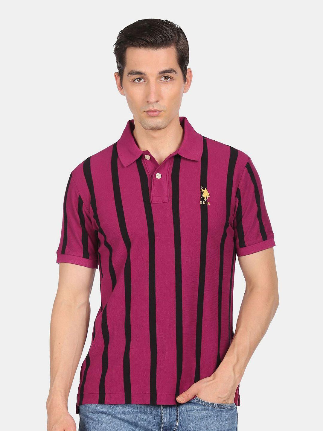 u s polo assn men purple striped polo collar t-shirt