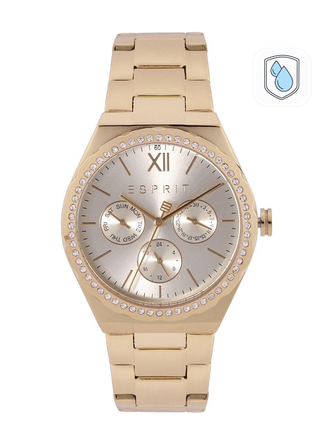 esprit women gold-toned lou analogue chronograph watch es1l380m0035