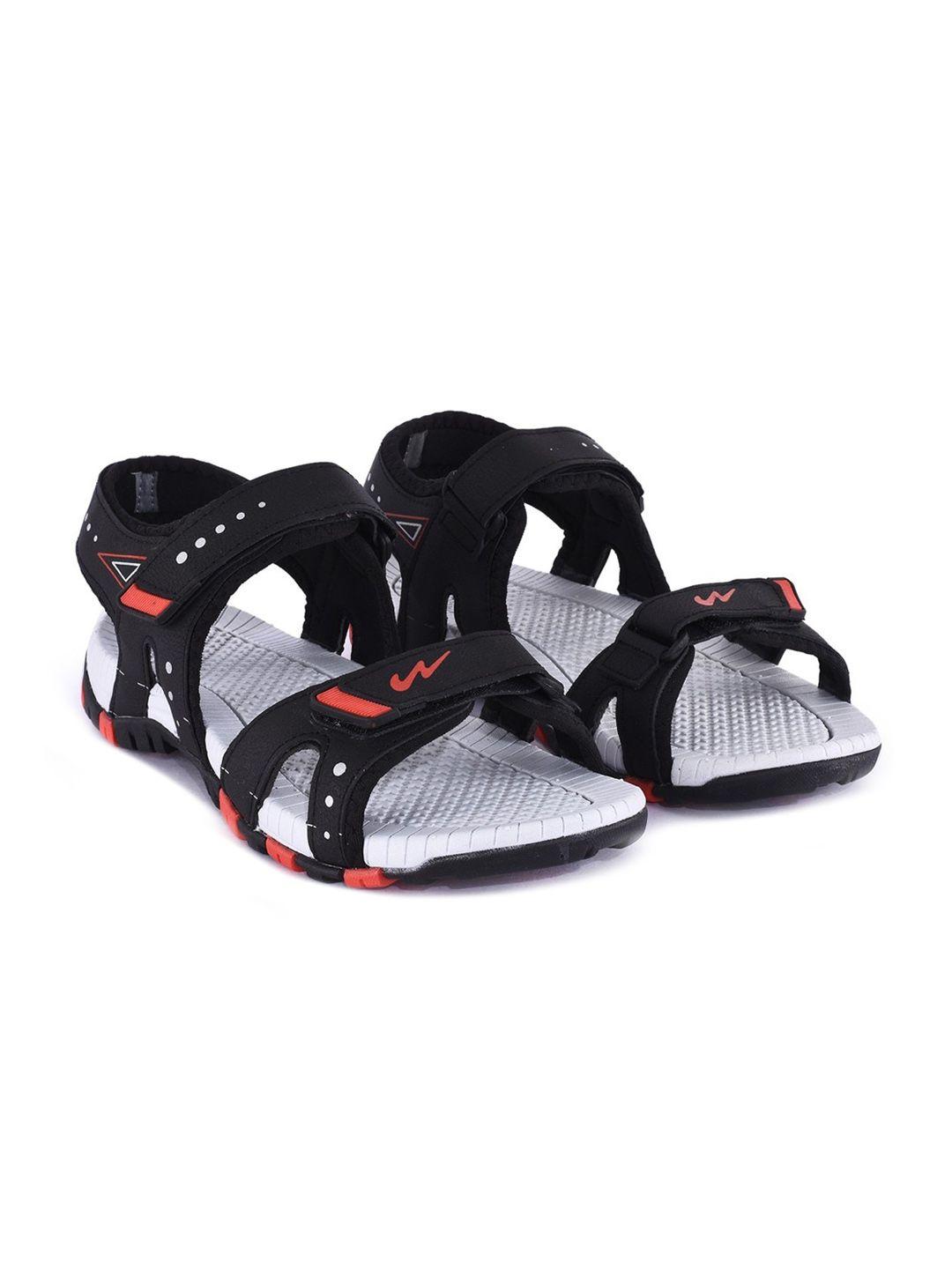 campus men black solid sports sandals