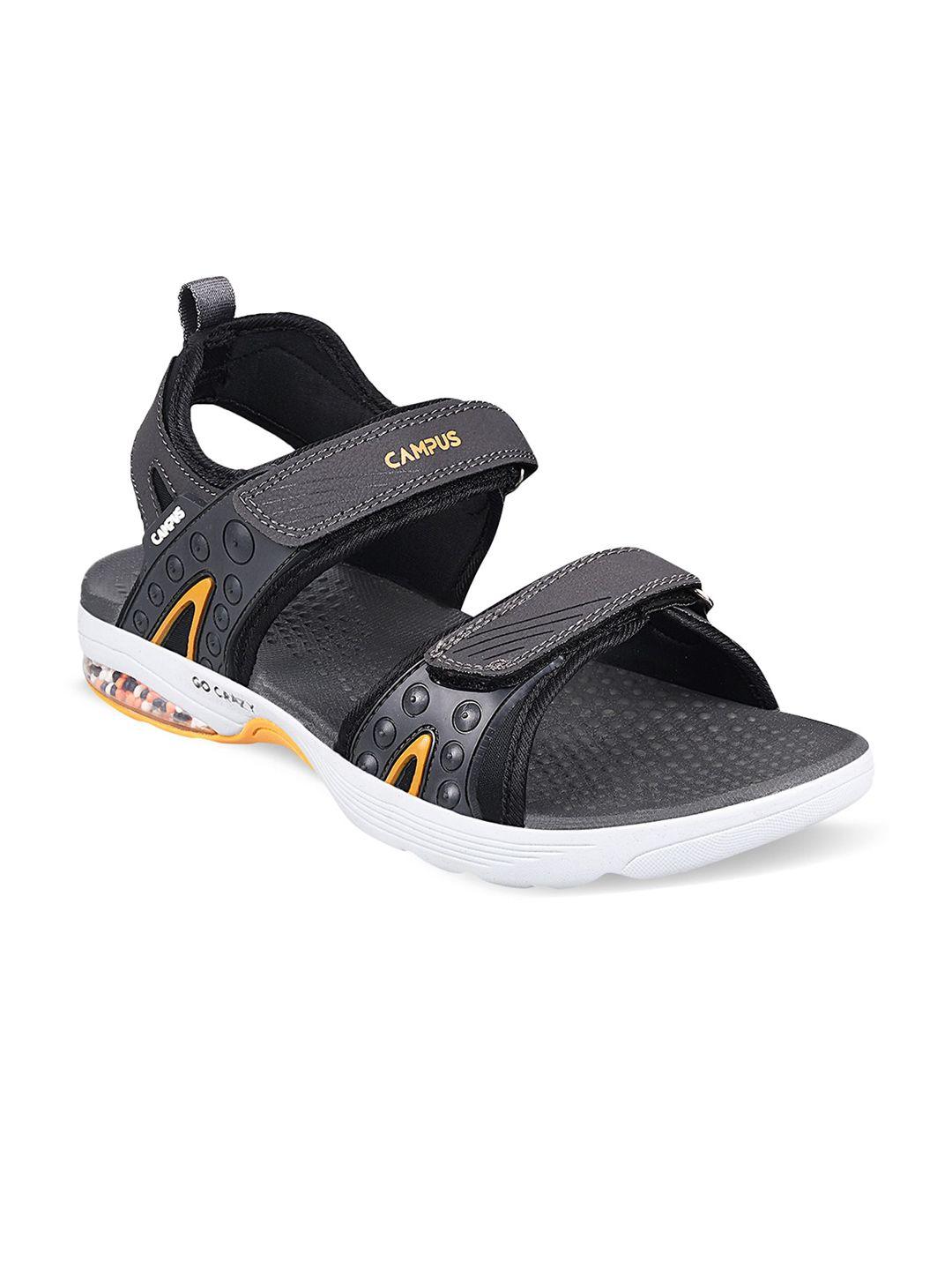 campus men charcoal grey & white sports sandals