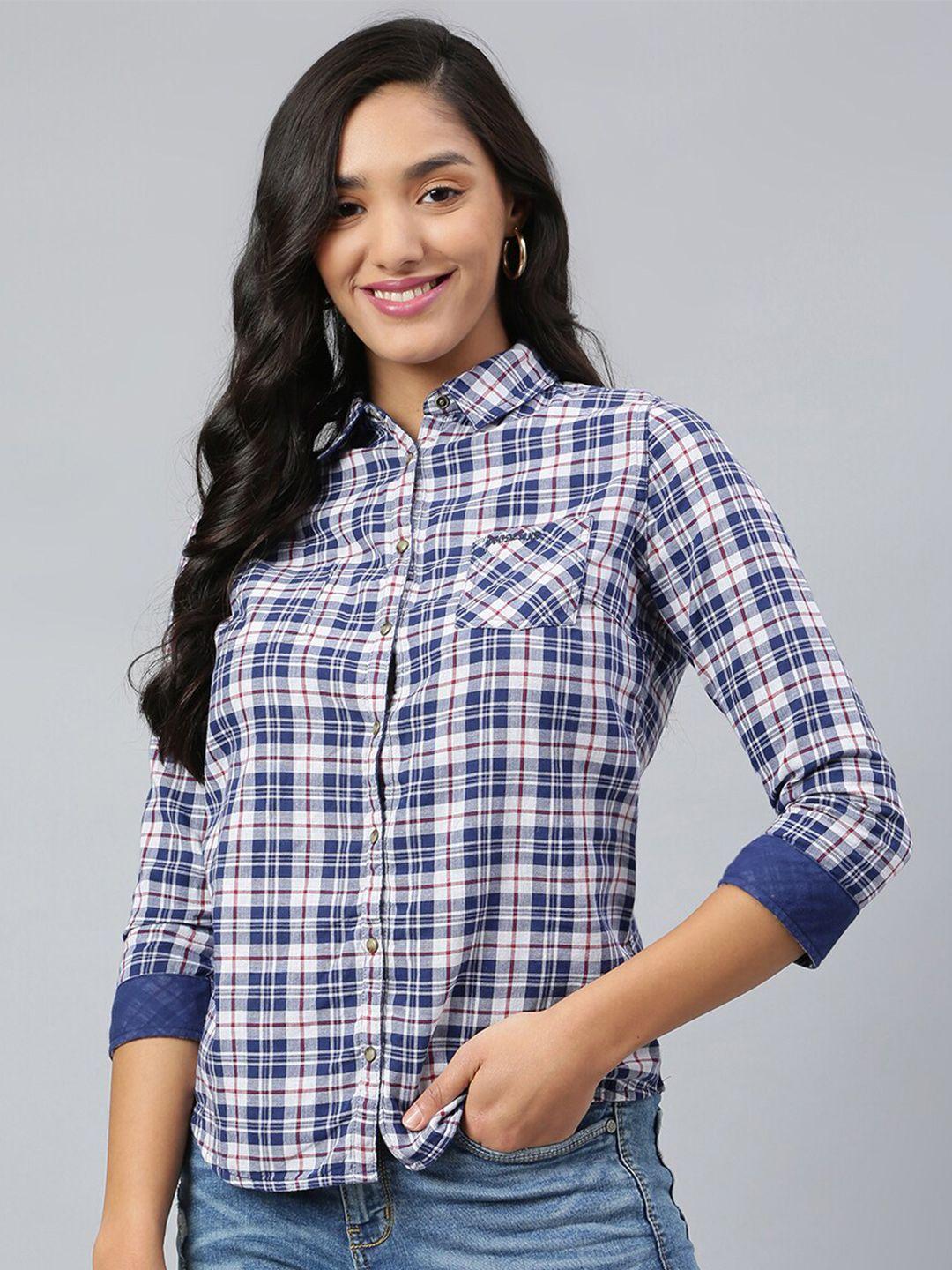 woodland women blue tartan checks checked casual shirt