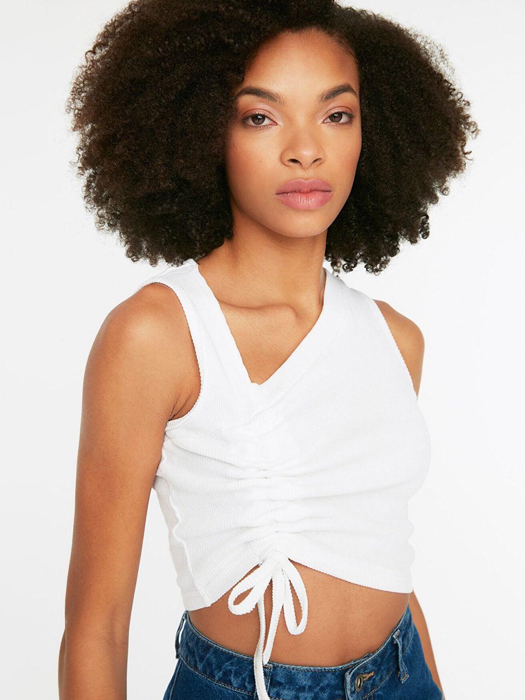 trendyol women white crop top with tie-up