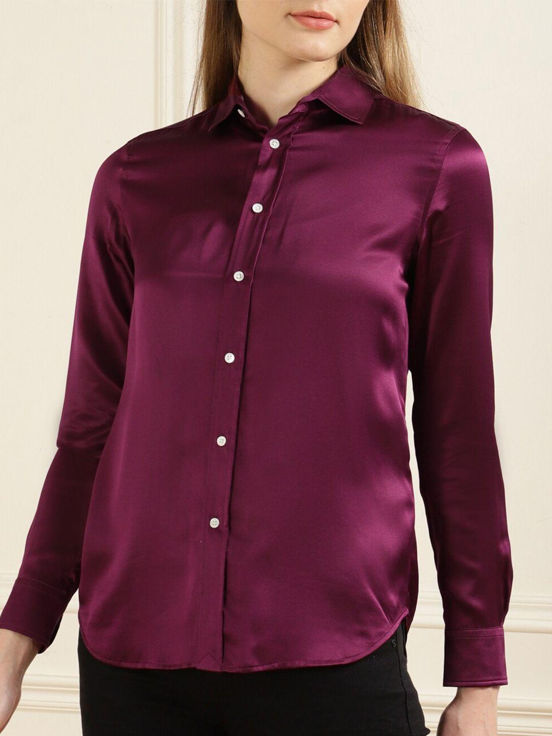 polo ralph lauren women red solid cotton shirt