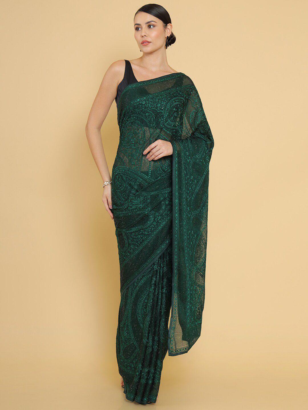 soch green paisley beads and stones saree