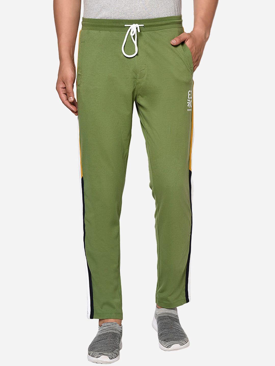 edrio men lime green & white striped cotton track pant