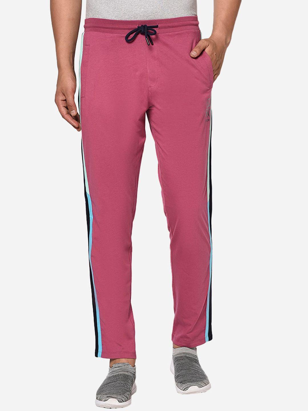 edrio men rose-coloured  striped cotton track pants