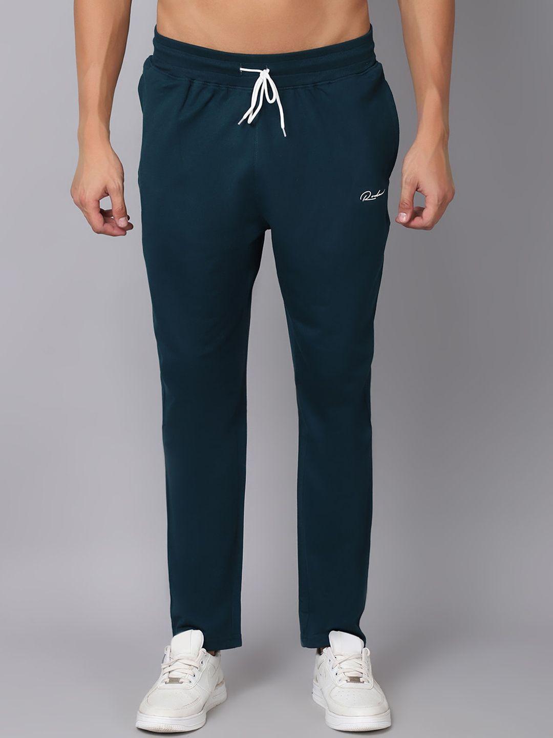 rodamo men teal green solid slim fit trackpants