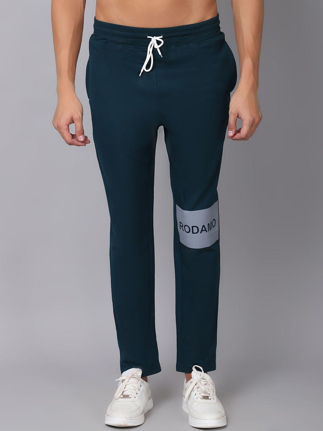 rodamo men teal-green solid track pants