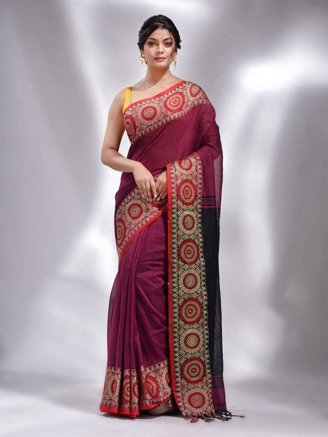 charukriti magenta & pink woven design pure cotton saree