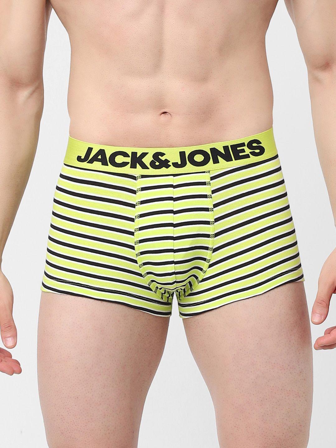 jack & jones men lime green & black striped short trunk 156330302