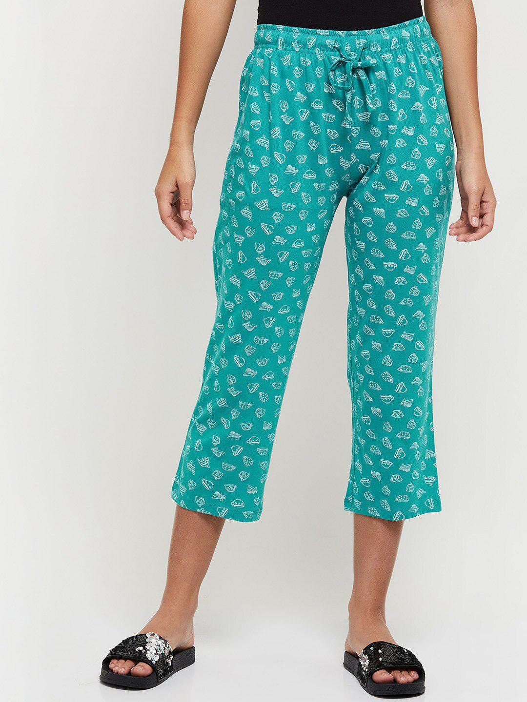 max women teal blue printed pure cotton lounge pants