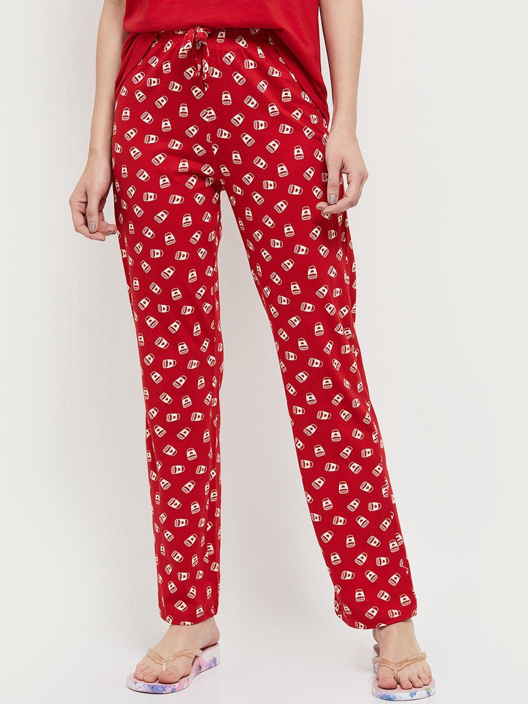 max women red printed pure cotton lounge pants