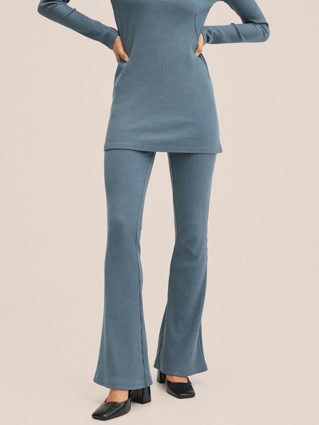 mango women blue ribbed trousers