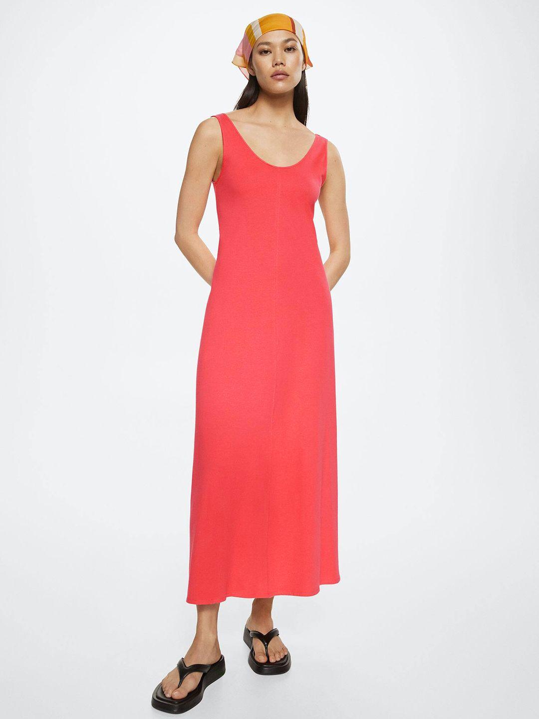 mango women pink pure cotton solid maxi dress