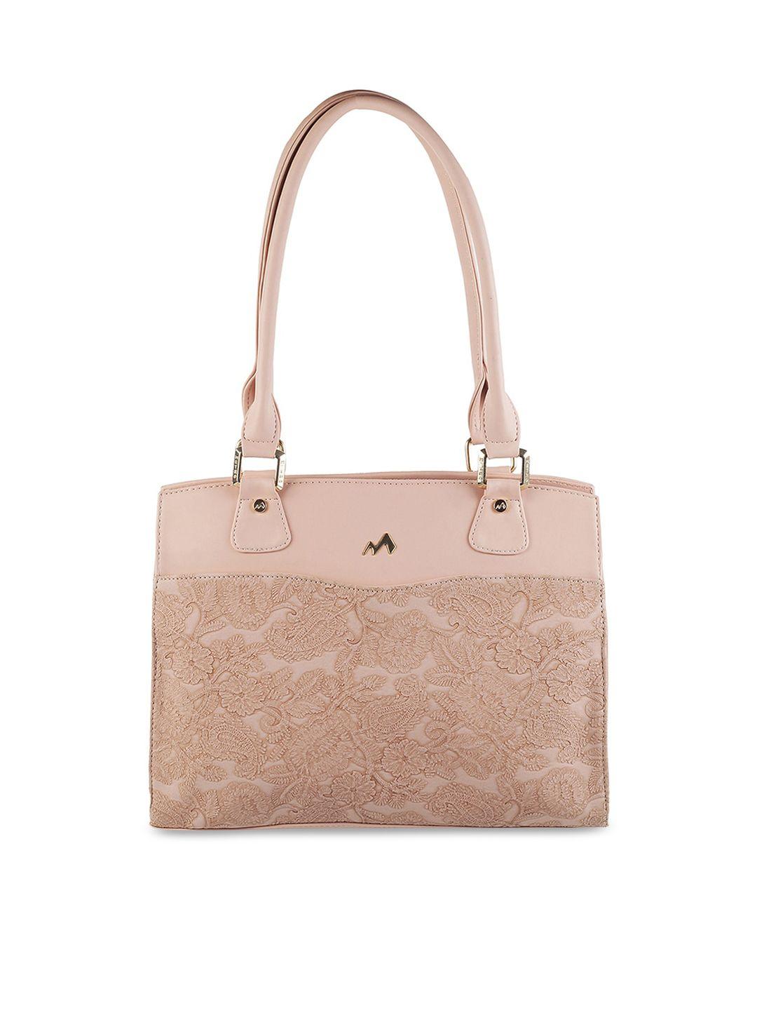 metro peach-coloured floral pu structured satchel