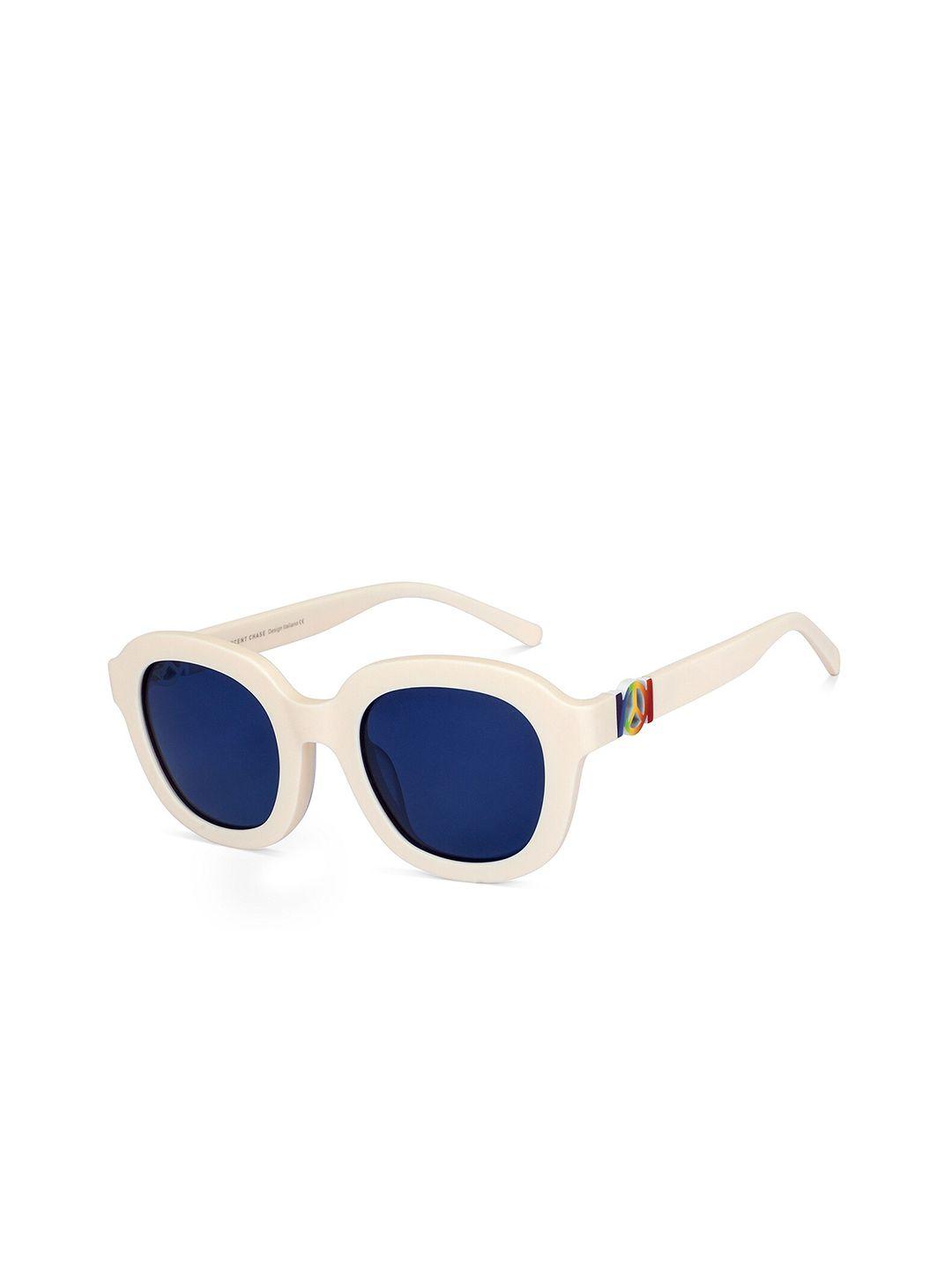 vincent chase unisex blue lens & white round sunglasses with polarised lens