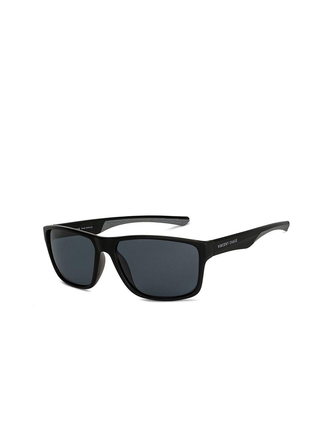 vincent chase unisex grey lens & black sports sunglasses with polarised lens