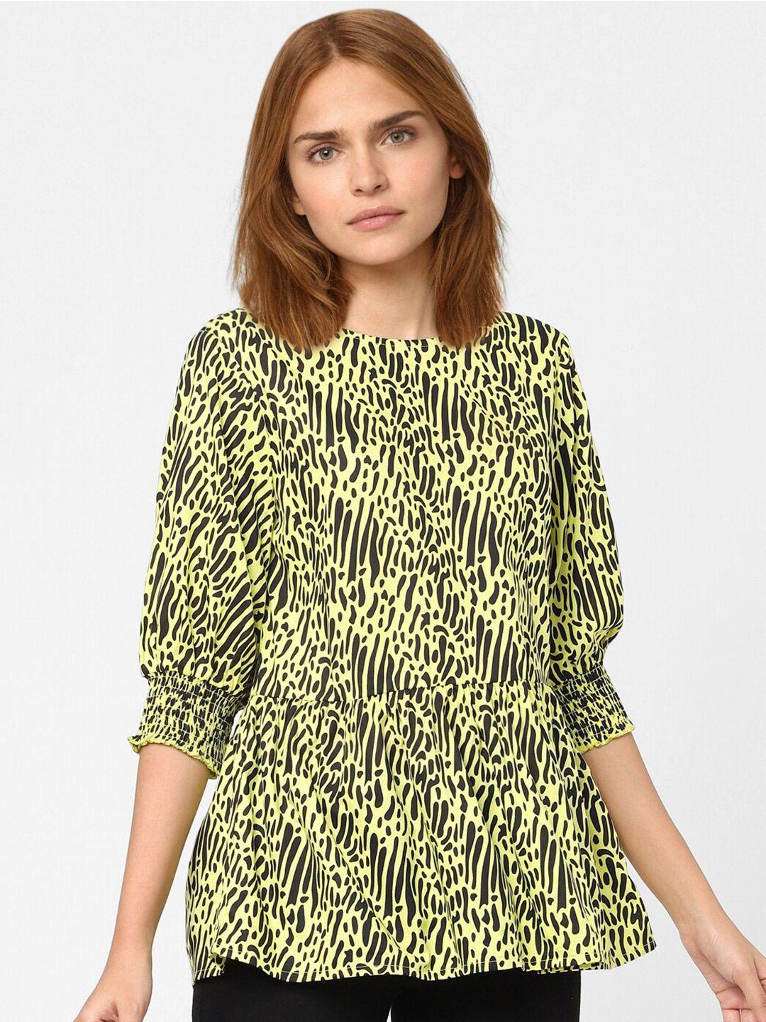 vero moda green & pale lime yellow print top