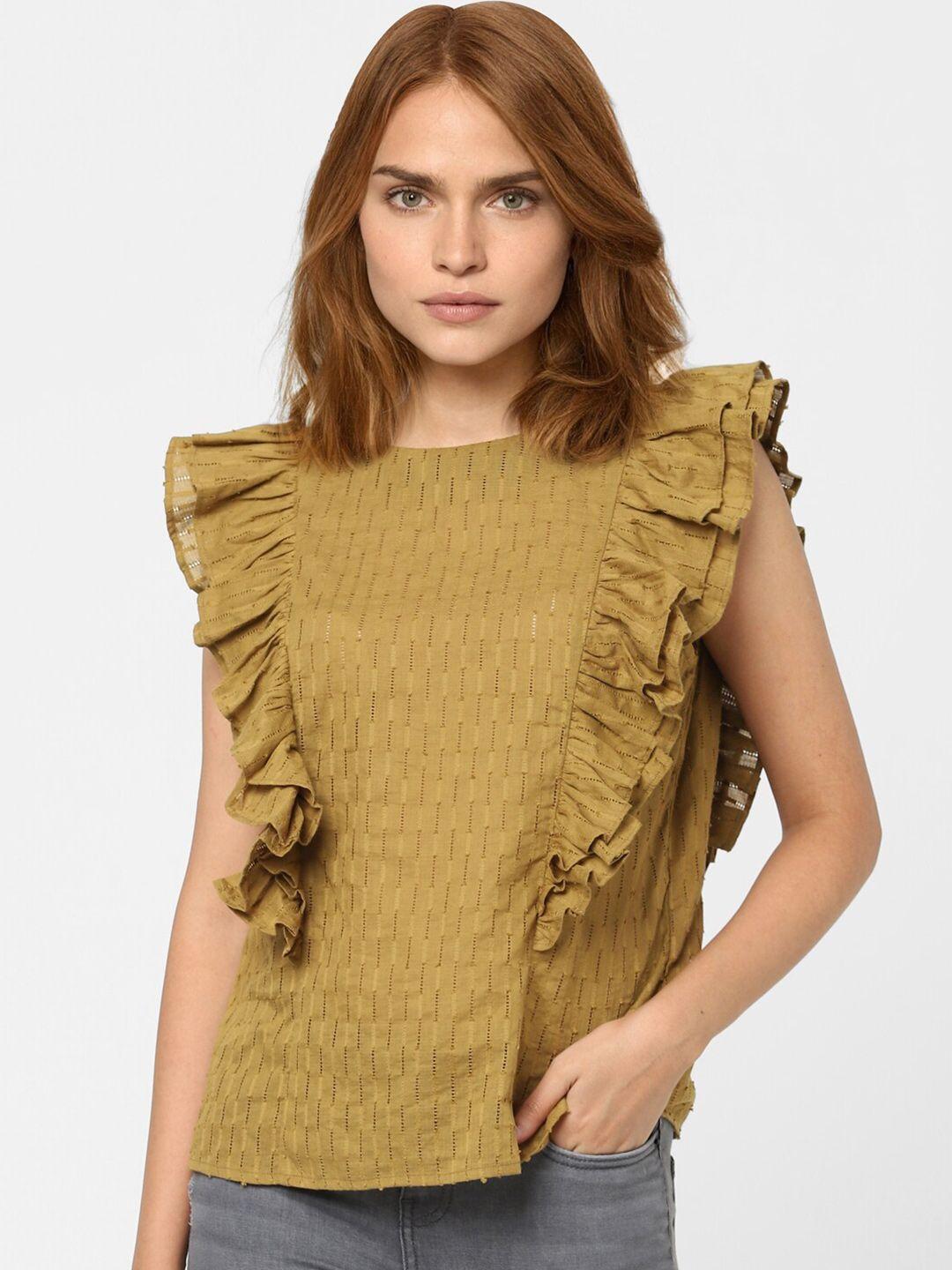 vero moda khaki self design ruffles top