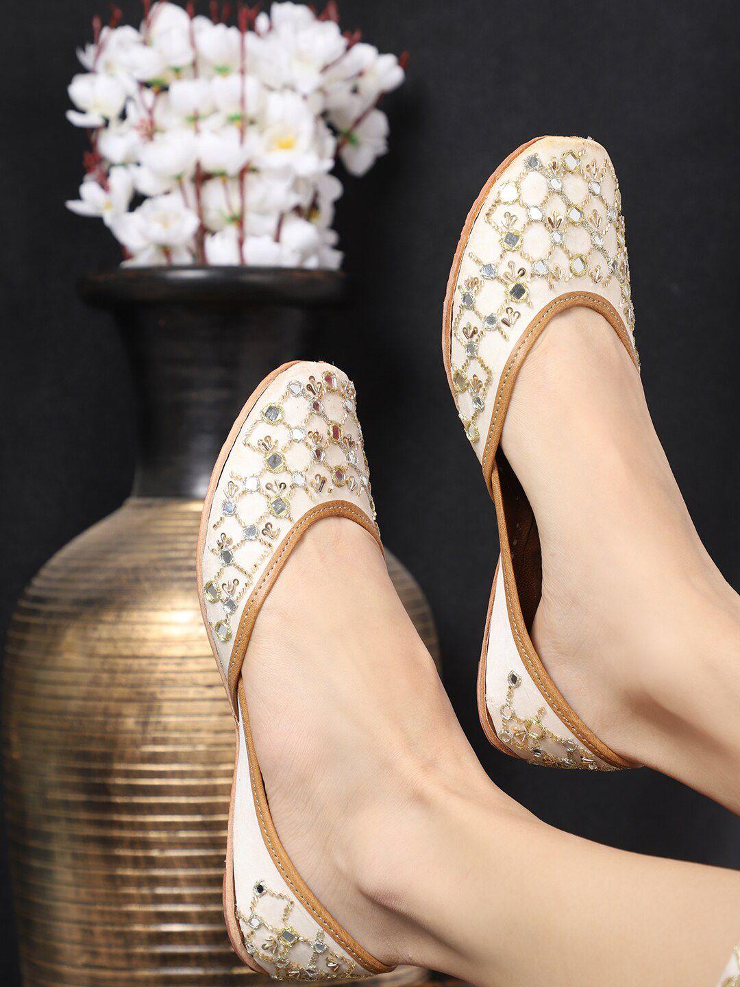 glam story women white ethnic open toe flats