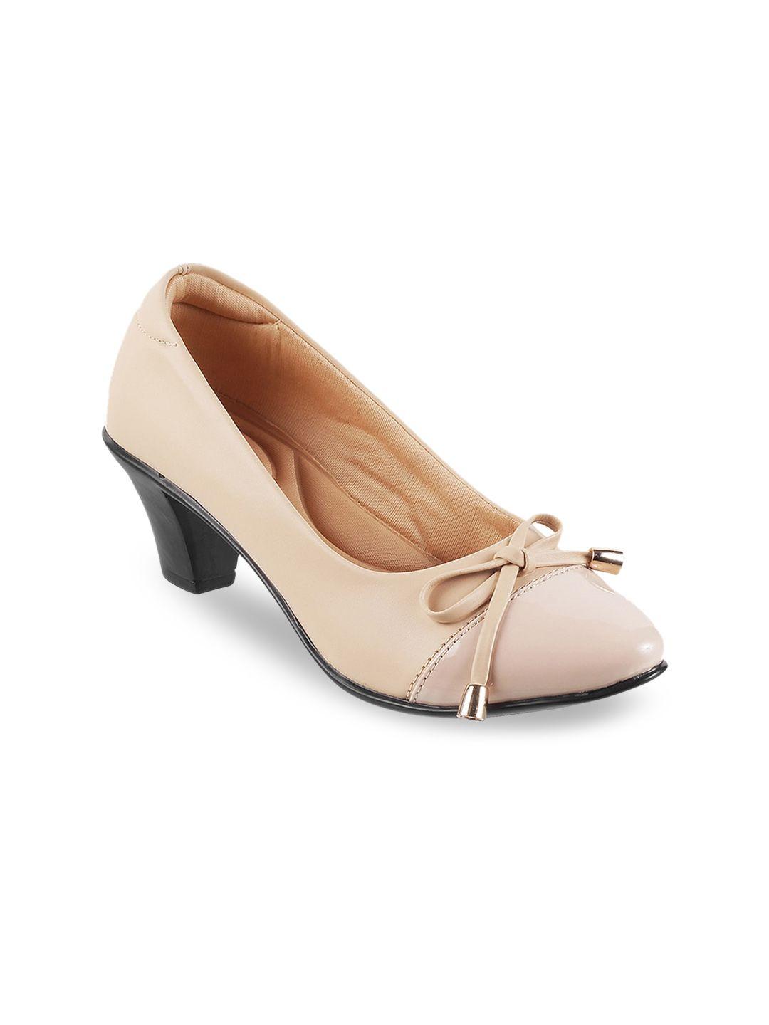 mochi beige block pumps with bows