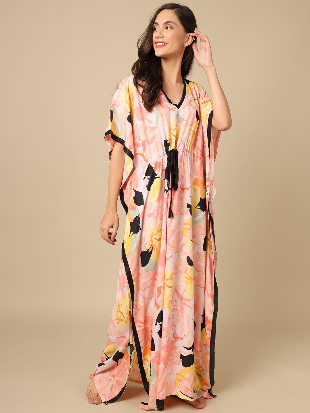 boston club peach-coloured printed maxi nightdress