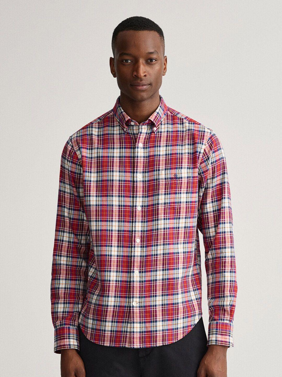 gant men maroon classic tartan checks checked casual shirt