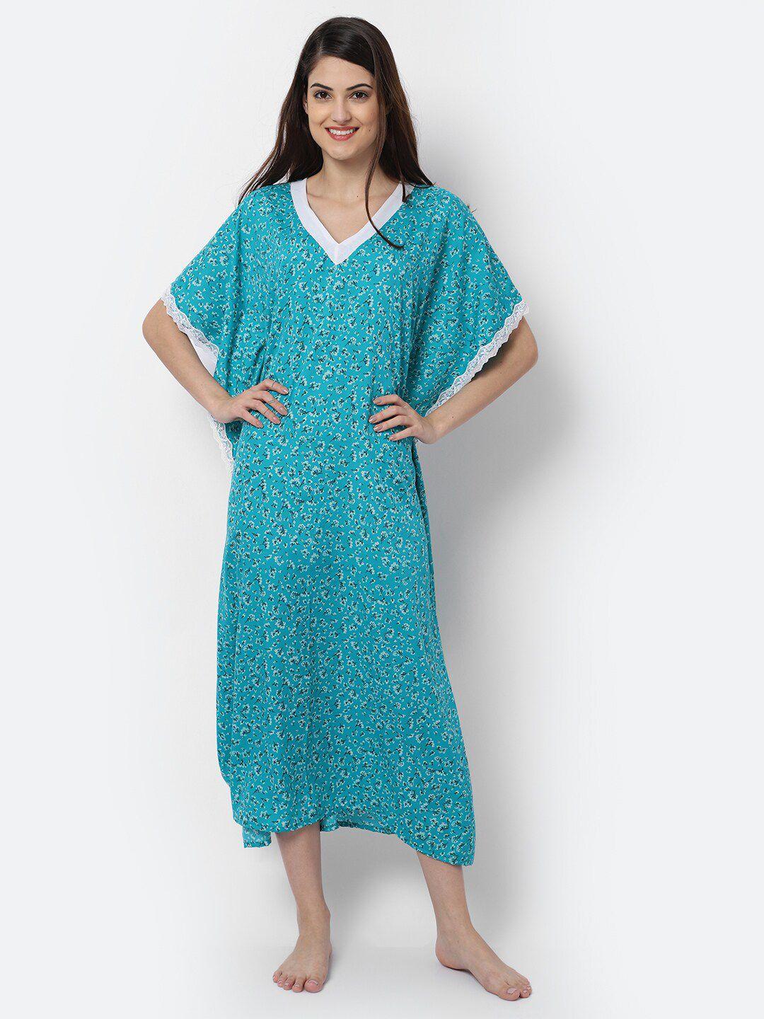 erotissch women blue printed maxi kaftan nightdress