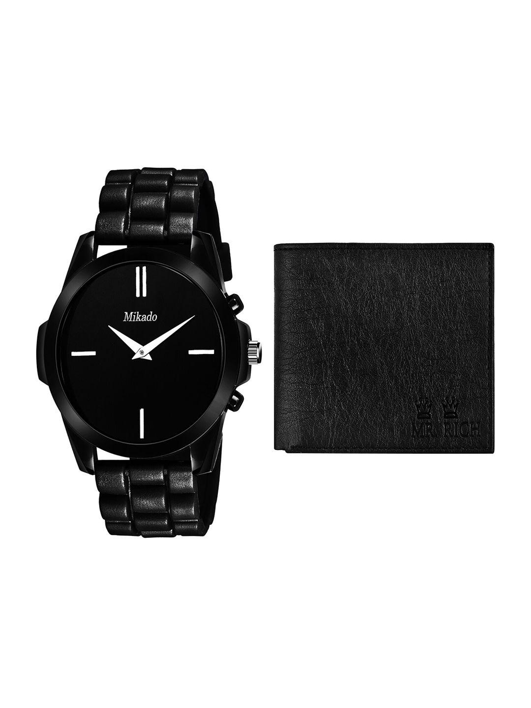 mikado men black brass dial & black bracelet style straps analogue watch blackcosta_wallet