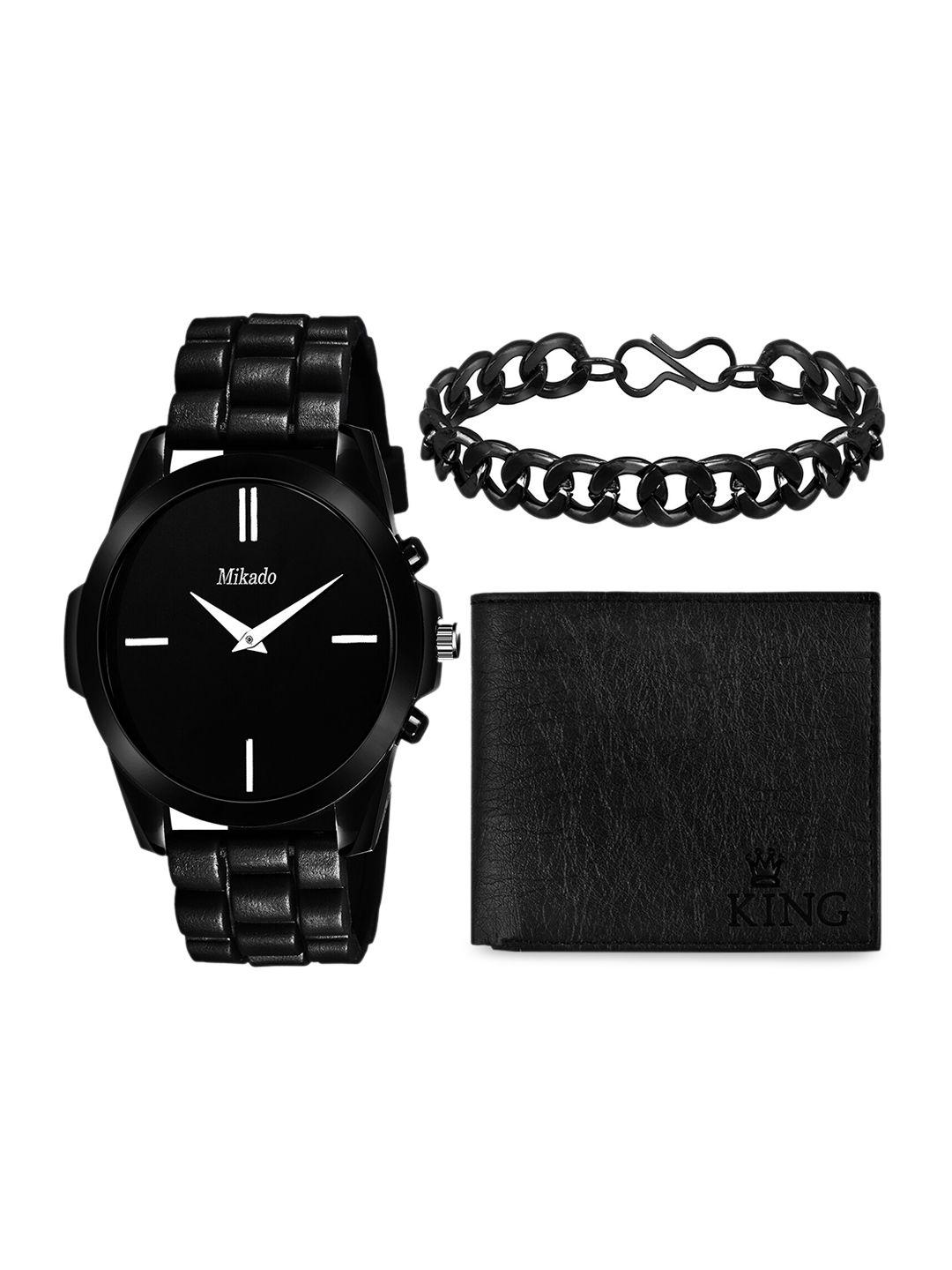 mikado men black brass dial & black bracelet style straps analogue watch black_collection