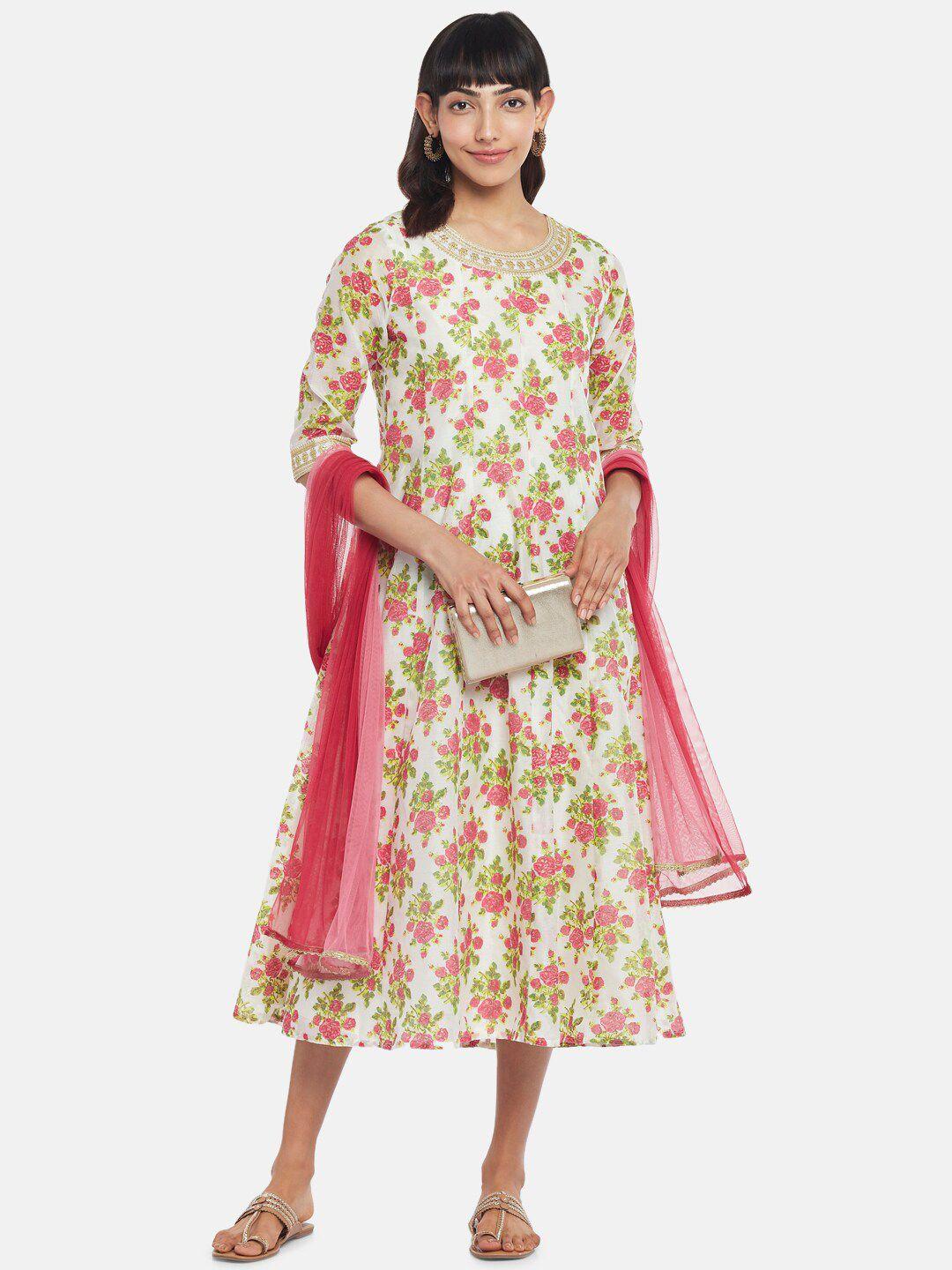 rangmanch by pantaloons pink & light gray floral ethnic midi dress