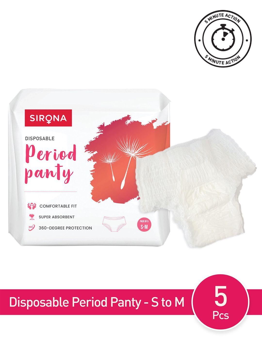 sirona super absorbent 360 degree protection disposable period panties s-m - 5 pcs