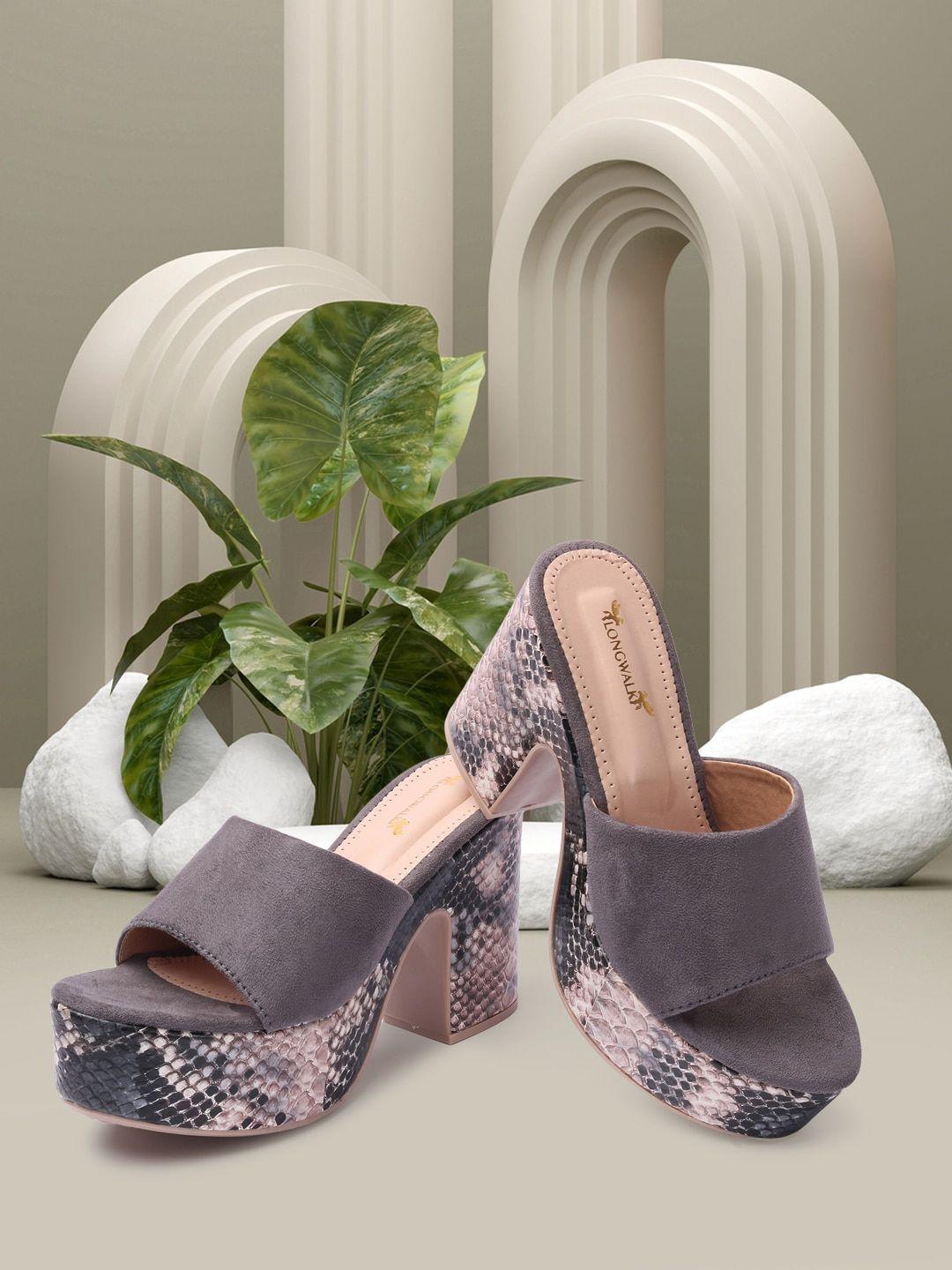 longwalk grey printed suede block sandals