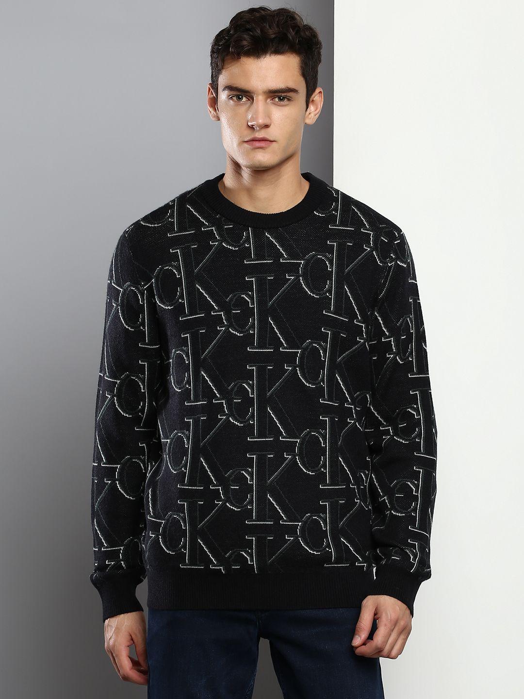 calvin klein jeans men black brand logo printed pullover