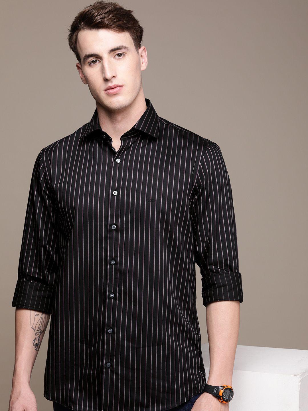 calvin klein jeans men black and white smart skinny fit striped pure cotton casual shirt