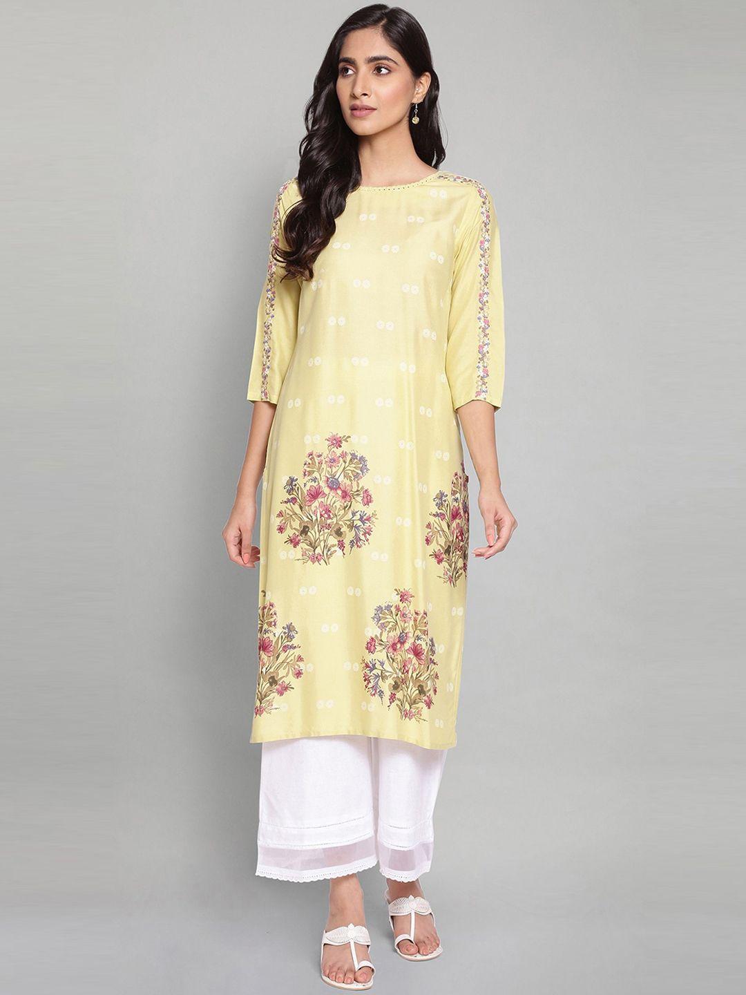 w women yellow floral printed kurta