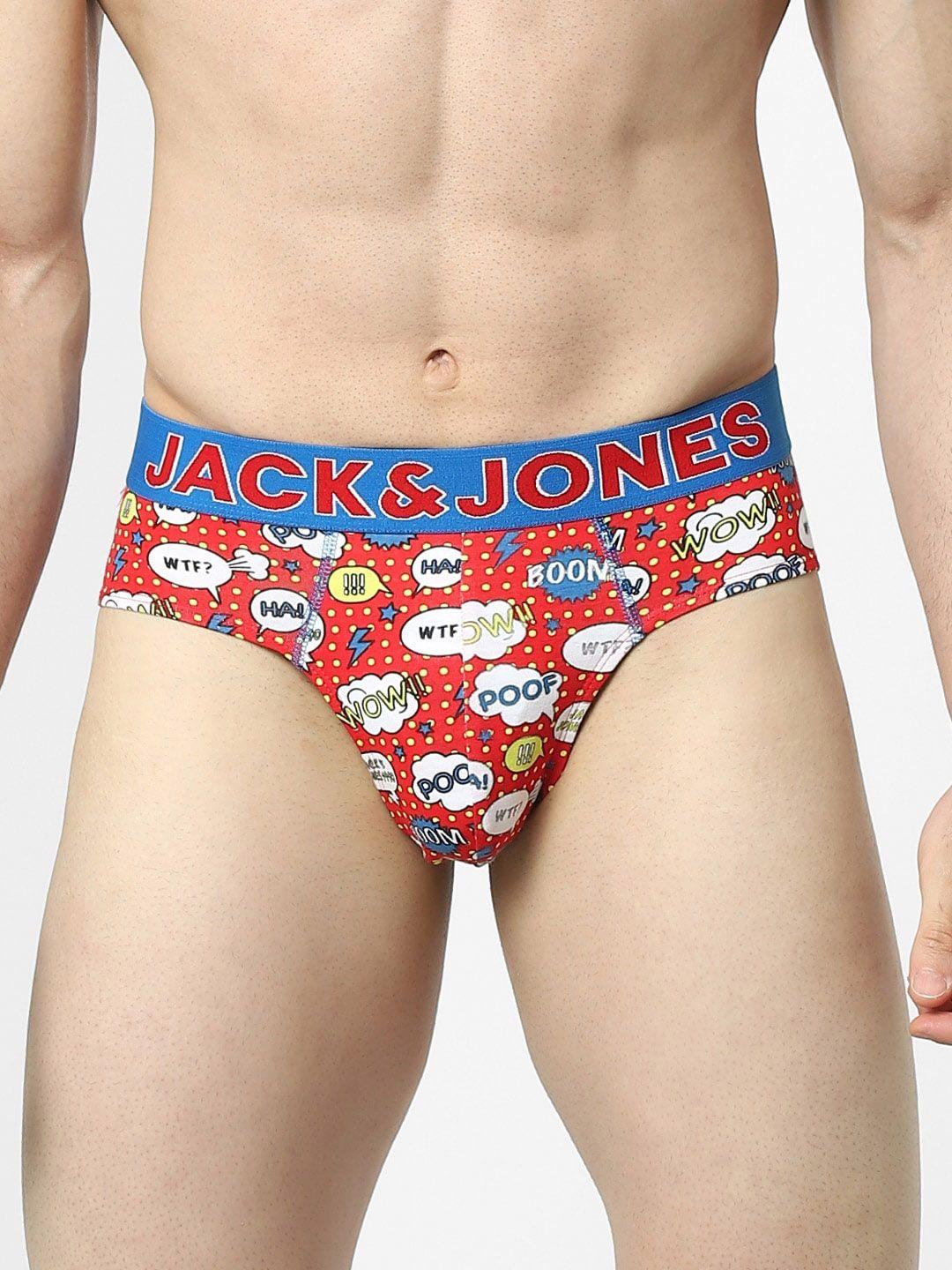 jack & jones men red & blue printed basic brief