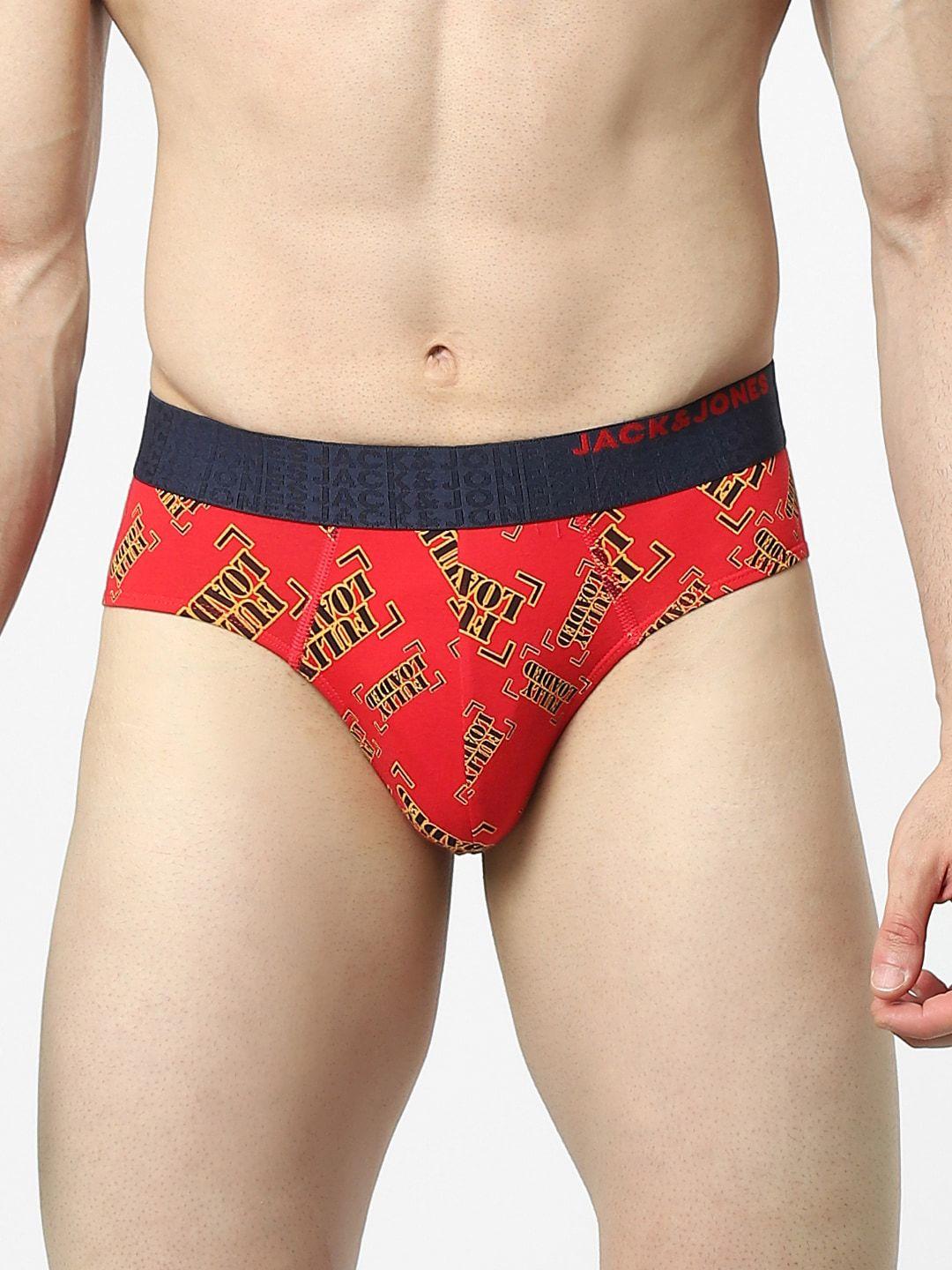 jack & jones men red & black printed basic brief