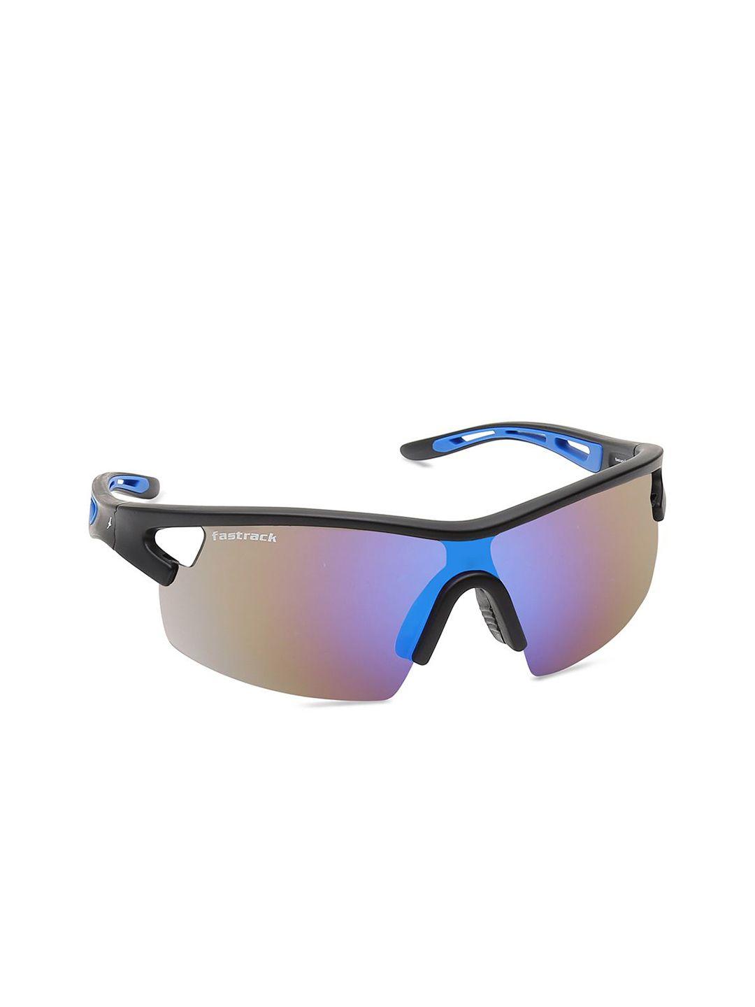 fastrack unisex blue lens & black sports sunglasses with uv protected lens