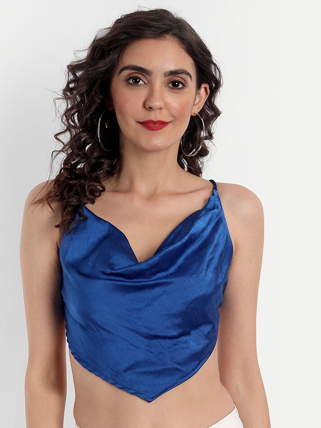 emprall blue solid satin crop top