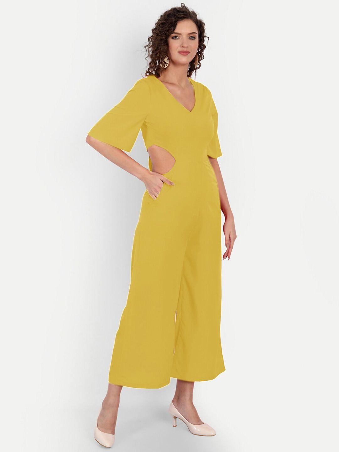 minglay yellow crepe a-line dress