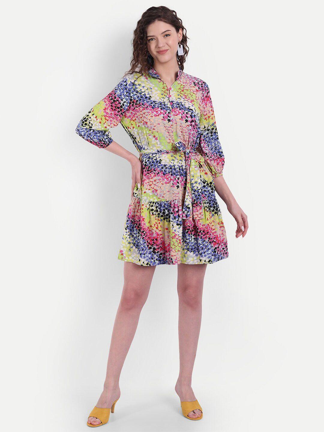 minglay multicoloured floral crepe a-line dress