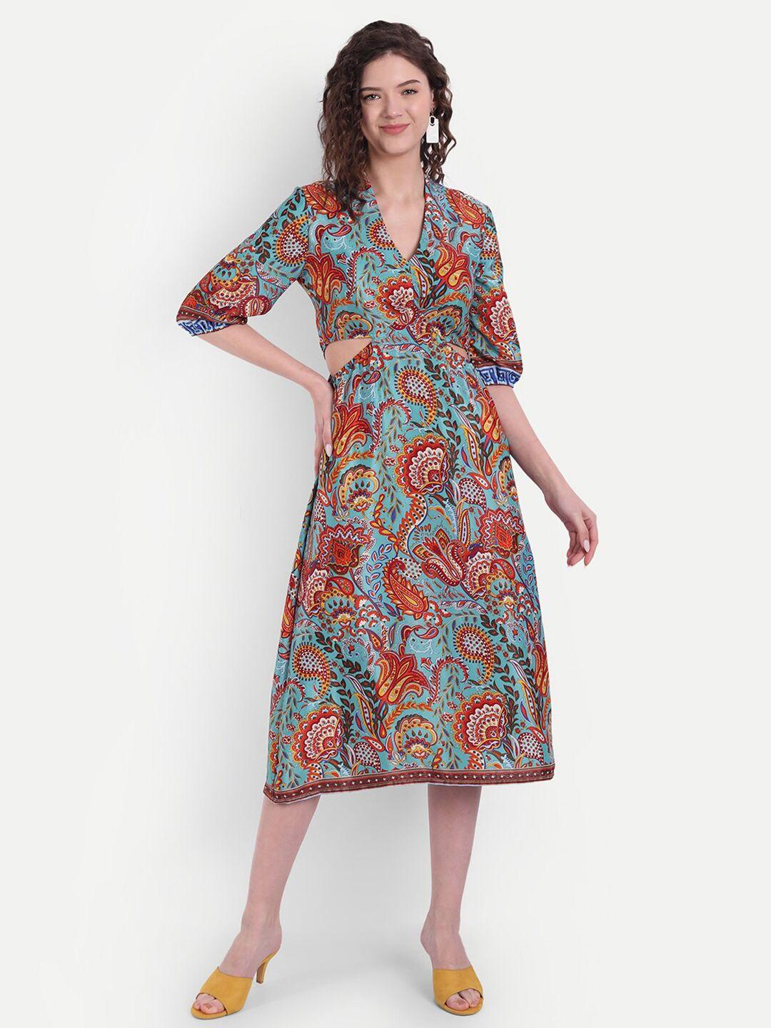 minglay blue floral crepe midi dress