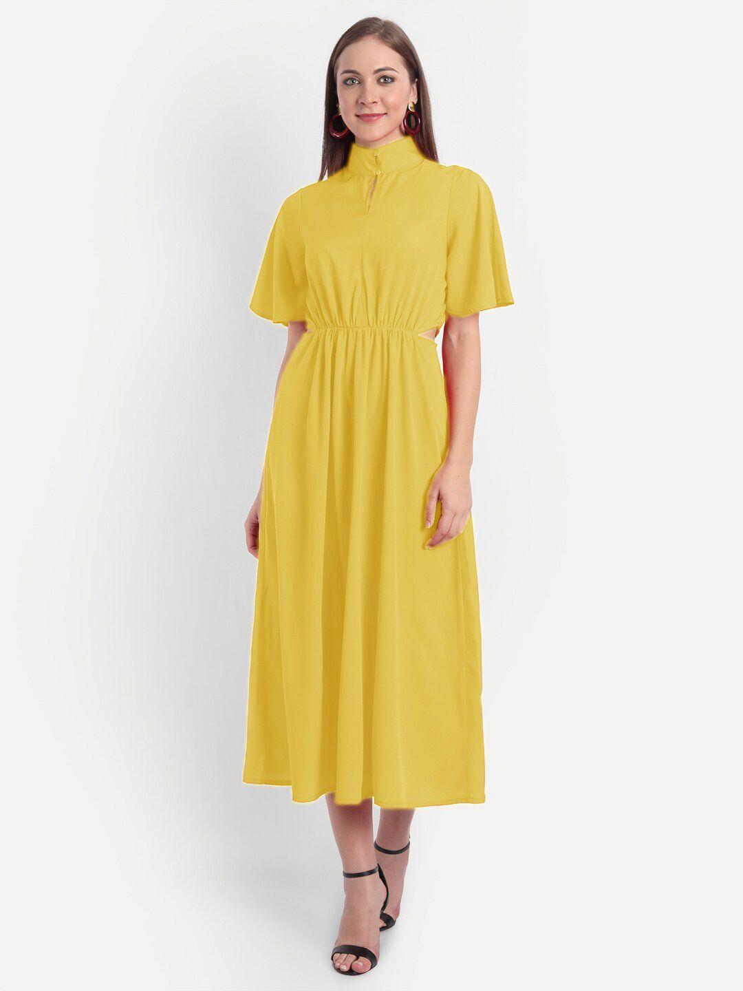 minglay yellow crepe shirt midi dress