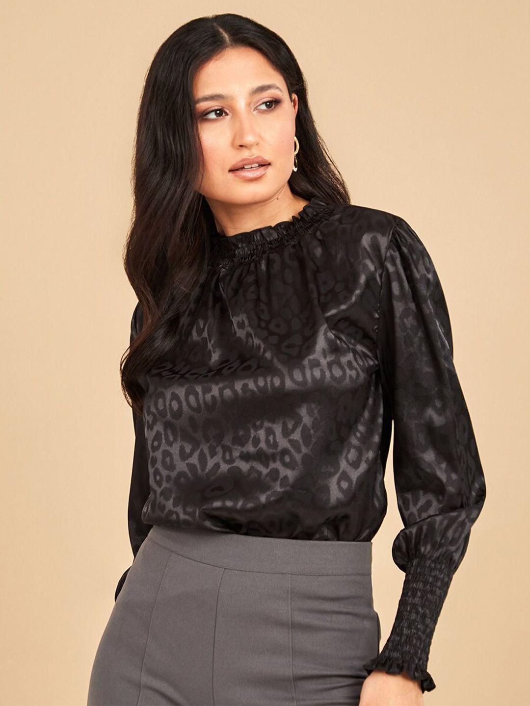 styli black animal print ruffles top